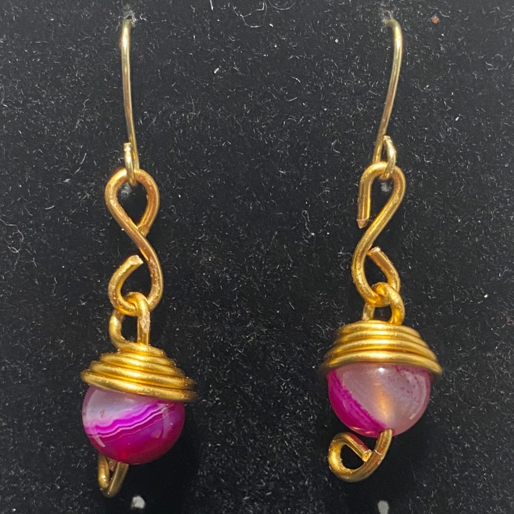 Handmade Artisan Earrings - Purple and Gold